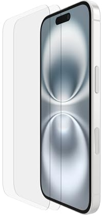Belkin ScreenForce TemperedGlass Verre Trempé pour iPhone 16, fine, transparente, antirayure, support Easy Align pour pose sans bulle d'air, protection d'écran pour iPhone 16, iPhone 15, pack de 2
