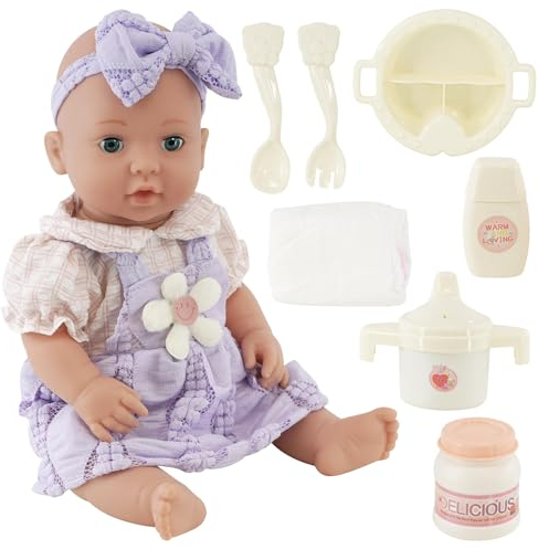Bibi Doll 16” Moving Eyes Baby Doll with Accessories Kids Role Play Toy Doll Playset Nappies Spoon Fork Children's Gift Toys