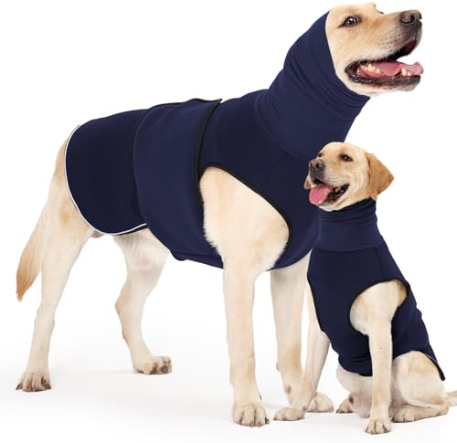 HEYWEAN Hundrock med lugnande huva och öronskydd anti-stress väst hund lugnande väst hund polotröja för hundar ångest lugnande jacka för hundar lugnande skjorta med reflekterande ränder