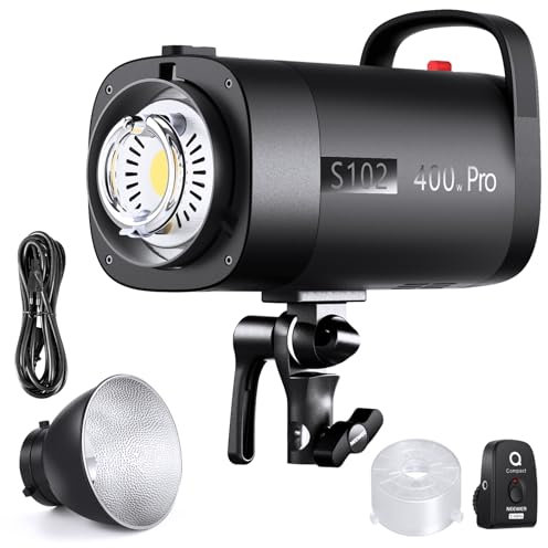 NEEWER S102-400W Pro Flash stroboscopique avec déclencheur 2,4 G, 400 WS GN62 5600 K avec Lampe de réglage LED 30 W, réflecteur Bowens Mount, Mode S1/S2, Ventilateur Silencieux, pour la Photographie