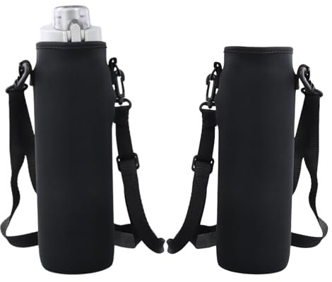 Wisebom 8x22cm Wasserflaschenhüllen 2PCS, 1000ML Flaschenhalter Tasche mit Verstellbar Schultergurt Tragbares Tragetasche für Wasserflaschen Thermohalter Tasche für Wandern Laufen Spazieren Trekking
