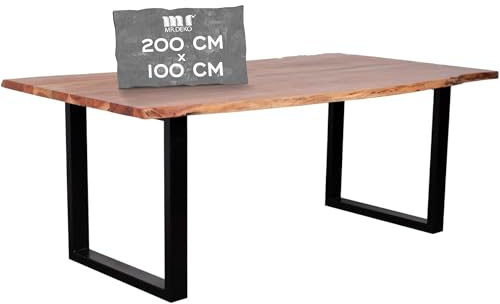 MR. DEKO Baumkantentisch Catania 200x100x76cm (LxBxH) | für 6-8 Personen | Esstisch Akazienholz Tischplatte | großer Esszimmertisch | Diningtable