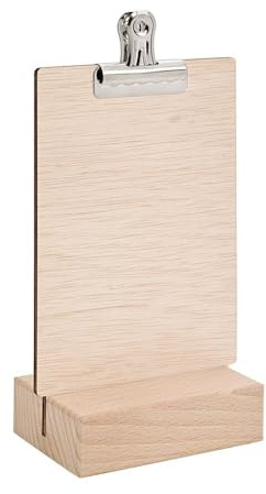 Zeigis® - Holz-Tischaufsteller DIN A6 Hoch mit Klammer, doppelseitig, Holzfuß