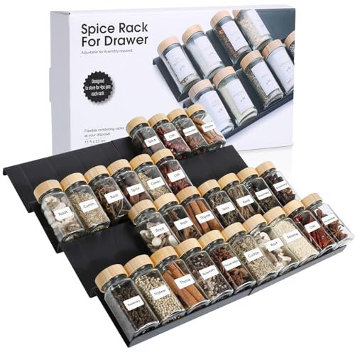 AiQInu Kryddhållare för 8 stycken, 23 cm till 46 cm utdragbar kryddkorganisatör, kryddorganisatör, för kök, bänkskiva, skåp, hylla