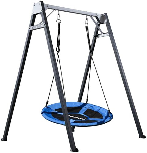 Potenza Columpio infantil con nido, estructura galvanizada, soporta hasta 200 kg, columpio para niños, estructura de metal, 206 x 159 cm, color azul