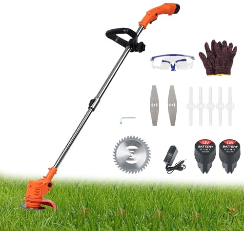 Trådlös elektrisk grästrimmer, höjdjusterbar kant gräsmatta för Garden Home, 12 v 2 000 mAh Batteled Titered med 3 bladtyper, 90–125 cm teleskopisk stjälk, kant och Ora gräsmattor