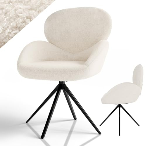 Juskys Chaise pivotante Albano - Bouclé - Pivotante à 360° & rembourrée, revêtement Facile d’Entretien, Pieds métalliques réglables, Style Moderne, pour Salle à Manger et Cuisine - Crème