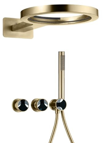 Sistema de Ducha Empotrado, Ducha Empotrado con Cabezal de Ducha de Anillo Hueco de 36 x 36 cm, Cabezal de Ducha de Mano, Juego de Ducha con Ducha de Lluvia y Cascada, Inoxidable