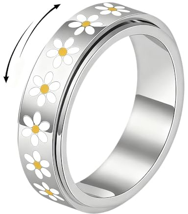 XFSRG Margarita Anillo Giratorio Antiestrés para Mujer Anillos Fidget de Acero Inoxidable Chapado Estrés Ansiedad Para Uso Diario Relajación Oficina Escuela