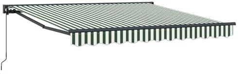 HFXHIJXQ Tenda da sole con braccio articolato, 300 x 250 cm, per terrazza e balcone, retrattile, con manovella, semicassetta, tessuto in poliestere resistente alle intemperie, verde, bianco, telaio