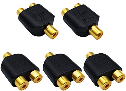 AAOTOKK Cinch Y Splitter Adapter, Vergoldet 1Cinch Weiblich auf 2Cinch Weiblich Buchse Audio Video Y Splitter Adapter Anschluss für Audio Video AV TV Kabelkonvertierung (5 Stücke F/F)