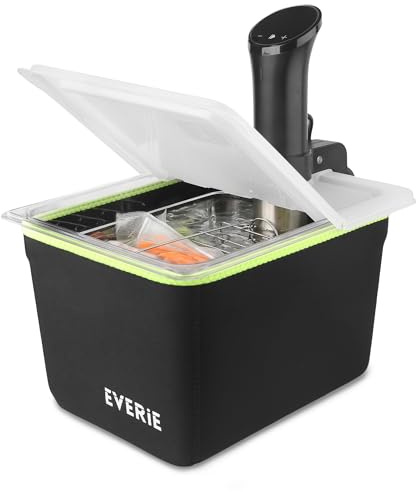 EVERIE 12 Quart Sous Vide Container with Collapsible Hinged Lid + Wobble-Free Stainless Steel Rack Divider + Insulating Neoprene Sleeve — NSF Approved Container, BPA-Free Lid, Fits Anova & Instant Pot