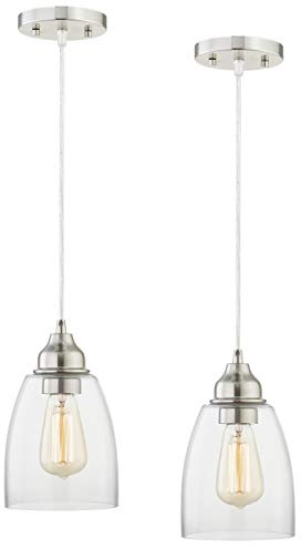 WISBEAM Brushed Nickel Pendant Lighting Fixture, Kitchen Island Hanging Lights with E26 Medium Base Max. 60 Watts, ETL Rated, Bulbs not Included, 2-Pack