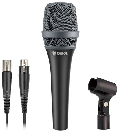 CAROL AC-900 XLR Wired Vocal Microphone – Dynamic Supercardioid Mic with Dual-Engine AHNC Noise Cancelling Tech for Singing, Karaoke, Stage & Studio, Includes Mic Clip & 4.5m XLR Cable - Black
