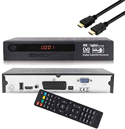 MK Digital S2-HD HDTV Receiver Satellit DVB S2 HD Receiver für SAT Digitaler Satelliten SAT Receiver (DVB-S/S2, HDMI, SCART, 2X USB 2.0, Full HD 1080p) (Vorprogrammiert für Astra Hotbird und Türksat)