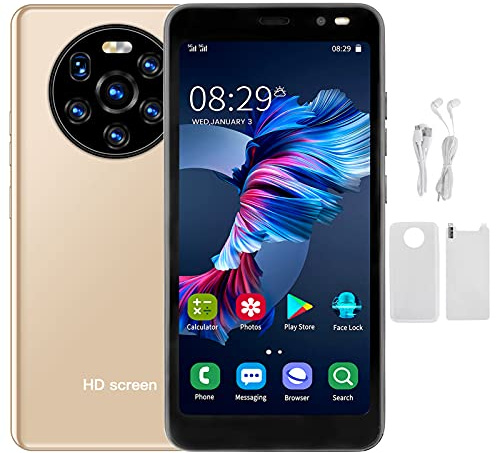 5,45 Tum Smartphone, HD Fullskärmstelefon, Dual SIM, 514MB + 4GB, 0,3MP + 2MP Kameror, Ansiktslås, WIFI+BT+FM, Guld