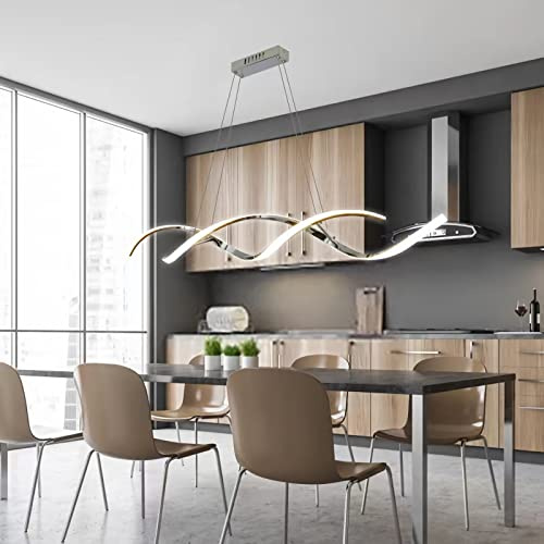 LED taklampa matbord matsal taklampa modern dimbar hänglampa höjdjusterbar kökslampa ljuskrona (L90cm, Krom)