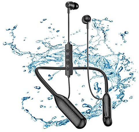 SOPPY A20 Neckband Earphones Bluetooth 5.3 Wireless In-Ear Headphones with Mic, IPX6 Sport Earbuds Wireless for Running, Magnetic Headset Lightweight Earphones with 100 Hours Playtime - Black