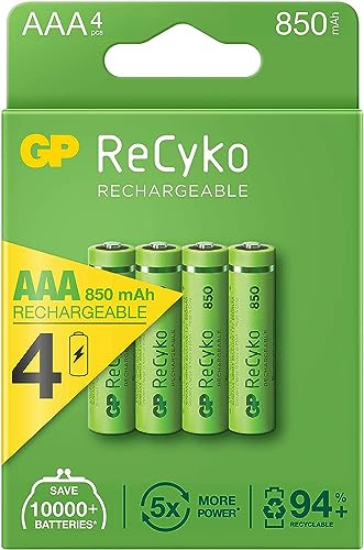 GP ReCyko - 4 batterie ricaricabili AAA ricaricabili 500 volte, potenti, ecologiche