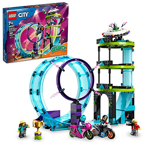 LEGO City Stuntz Ultimate Stunt Riders Challenge 60361 3in1 Stunts für 1 oder 2 Spieler Action mit 2 Schwungradbetriebenen Spielzeugmotorräder für Kinder Set 2023