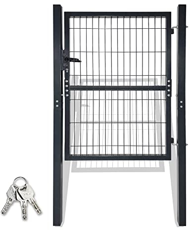 SUBTLETY 125x100cm Set di Cancello da Giardino in Acciaio Cancelletto con Pali e Maniglie in Plastica e Serratura e Chiave Cancelli ad Anta Battente Antracite Porta per Magazzini Cortile