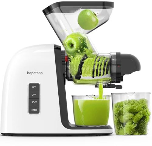 HOPETANA Cold Press Juicer, Slow Masticating, High-Yield Juice Extractor Maker, Wide Dual-Feed, Anti-Clog Reverse Function, Easy Clean for Fruits, Veggies, Wheatgrass & Celery, White