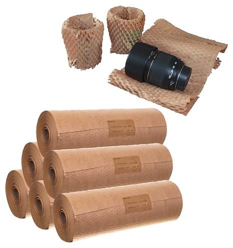 Jeco - Lot de 6 rouleaux de papier kraft en nid d’abeille 40cm x 100m emballage écologique pour protection, rembourrage, emballage cadeaux, déménagement, remplace Le Film Bulles