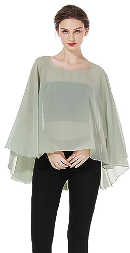 BEAUTELICATE Stola Coprispalle Elegante Chiffon Donna Scialle Mantellina Poncho Chiffon Estiva per Cerimonia Sposa Damigella Matrimonio Festa (Verde Salvia)