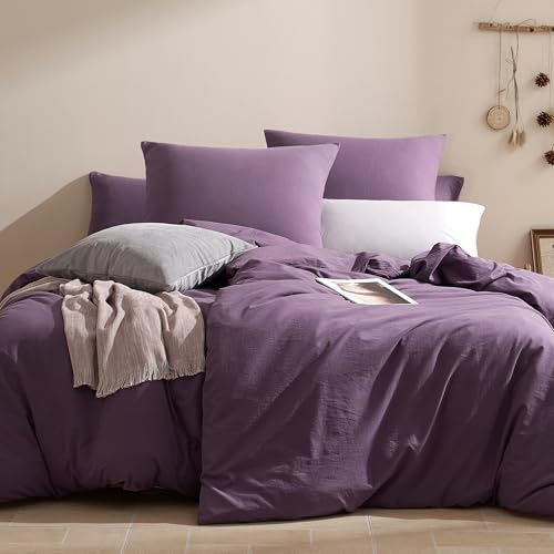 JELLYMONI Bettwäsche 135x200 Baumwolle Bettwäsche-Sets Lila Oeko-Tex 100% Gewaschene Baumwolle Bettbezug mit Reißverschluss und Kissenbezug 80X80 mit Umschlag Weich 2-Teilige Bettwäsche