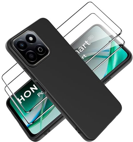 Tieeyivv Funda para Honor 200 Smart 5G Cover con Protector de Pantalla Cristal Vidrio Templado Matte TPU Soft Incorporado Cover Anti-rayones, Antigolpes Anti-Amarilleo Protección - Negro