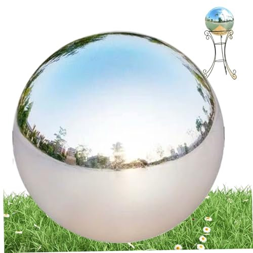 Boule d'observation de 25,4 cm en acier inoxydable - Miroir à 360° - Boule de jardin creuse pour jardin et terrasse