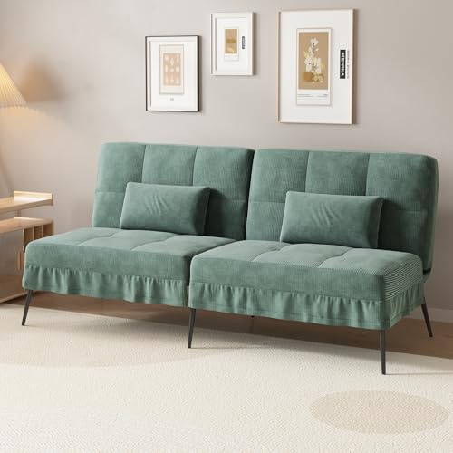 COMHOMA Sofá Cama con función de Dormir – Funda futón Convertible – Sofá esquinero – Sofá de Invitados de 3 plazas – con Respaldo Ajustable de Pana, Verde
