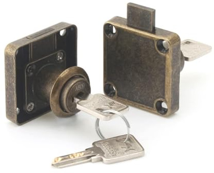 TOP-VIGOR 2 st 22 mm vintage lådlås, retro fyrkantig cylinder säkerhetsskåp kamlås med 2 olika-nycklar, brevlåda postlås, möbellås för hushållskontor, 41,5 x 41,5 mm