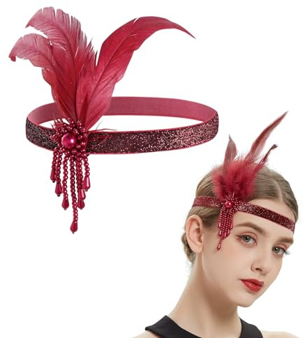 Yphzmtz Bandeau à plumes des années 1920, couvre-chef, diadème de style flapper, mode, strass scintillants, ornement capillaire pour femmes, filles, bal de promo, costume Gatsby, fête à thème