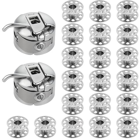 2 Pcs Bobbin Case and 20 Pcs Sewing Machine Metal Bobbins Stainless Steel Bobbin Case Sewing Machines Class 15 Bobbins Compatible with Front Loading 15 Class Machines