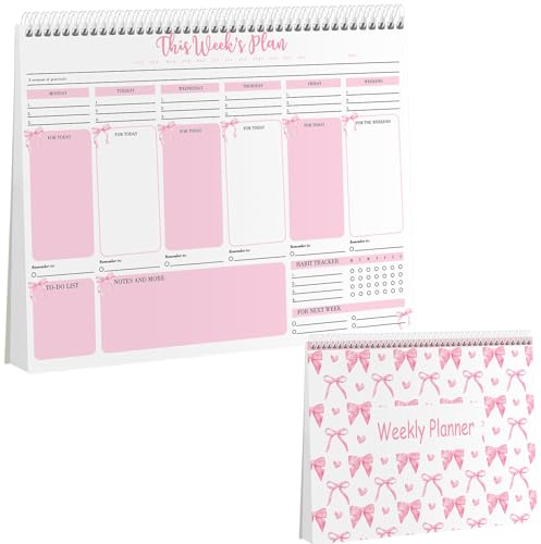 Marspark Pink Bow Weekly To Do List Notepad 8.5 x 11 Inch Weekly Desk Planner with 52 Tear off Sheets Undated Calendar Organizing Habit Tracker, Goals & Schedules for Home School and Work