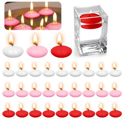 Flytande ljus, 30 stycken flytande ljus, vattenljus, flytljus, oparfymerade simljus, värmeljus ljus för bröllopspool, alla hjärtans dag badkar, fester (röd + vit + rosa)