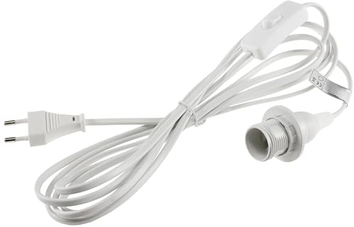 Câble d'alimentation avec interrupteur et douille E14 – 3,4 m blanc – Câble de lampe pour lampes suspendues DIY, max. 100 W, Ø 28 mm Montage – Prise 1,4 m + câble de 2 m pour douille