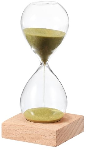 PATIKIL 5 Minutes Sand Timer, Sand Watch with Wood Base Hour Glass Sandglass Timer Clock for Living Room Home Office Restaurant Decoration, Gold