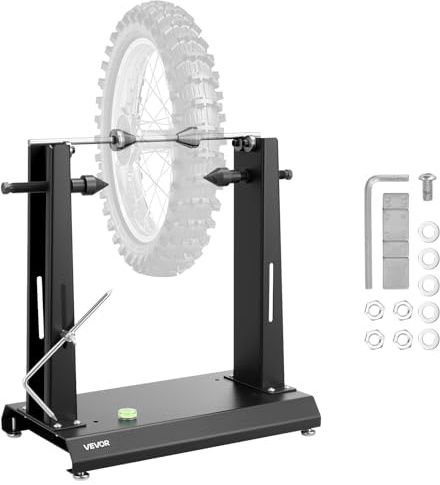 VEVOR Soporte de Equilibrado de Neumáticos para Motocicleta, Carga de 40 kg, con Conos de Centrado Ajustables y Puntero de Centrado, para el Montaje de Neumáticos para Ruedas, 490 x 300 x 545 mm