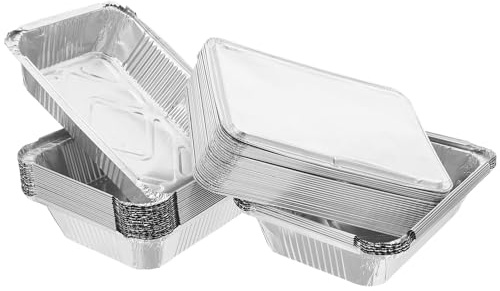 POPETPOP 25 Pezzi Teglie in Alluminio con Coperchio 1000 Ml Contenitori da Asporto Resistenti per Forno e Barbecue Vassoi Rettangolari Usa e Getta per Catering e Preparazione Pasti