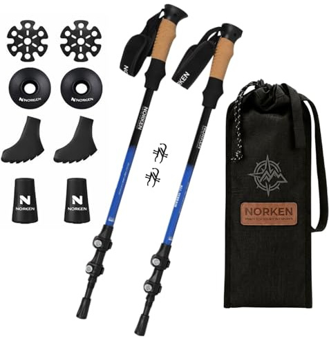 NORKEN – Bastones de senderismo telescópicos, aluminio 7075, ligero y resistente, cierre Flip Lock, mango ergonómico, ajustable de 65 a 137 cm, para mujer y hombre