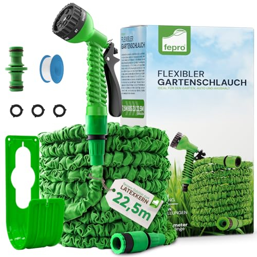 Florafix Flexibler Gartenschlauch, 23M 75FT FlexiSchlauch Schlauch Bewässerungs-Schlauch Wasserschlauch Dehnbar mit 8 Funktion Garten Handbrause aus robustem Kreuzgewebe (8M Ausgedehnt 23M)