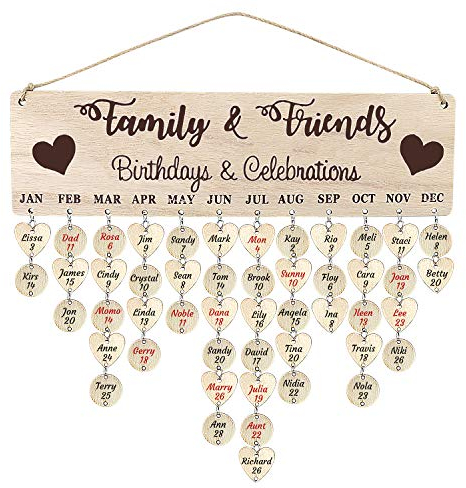 uwows Geburtstagskalender Holz Erinnerung DIY Geschenk Dekoration für Schlafzimmer, Büro, Kindergarten, Familientreffen Dekoration (Family & Friends)