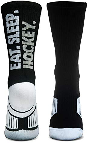 ChalkTalkSPORTS Hockey Socks - Performance Crew Socks for Hockey Players - Eat Sleep Hockey - Adult