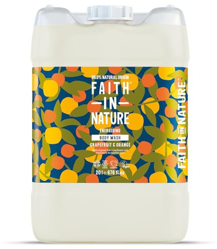 Faith In Nature Natural Grapefruit & Orange Body Wash, Energising Shower Gel, Vegan & Cruelty Free, No SLS or Parabens, 20L Bulk Buy Refill Pack