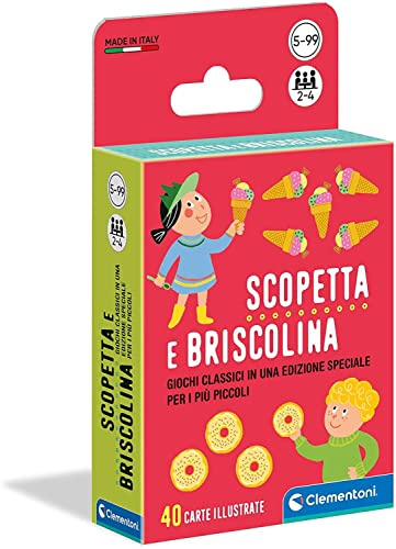 Clementoni - Scopetta e Briscolina, Mazzo di 40 Carte Semplificate e Illustrate, Gioco da Tavolo per Bambini 5+ Anni e Tutta la Famiglia, 2-4 Giocatori, Made in Italy, Lingua Italiana, 16633