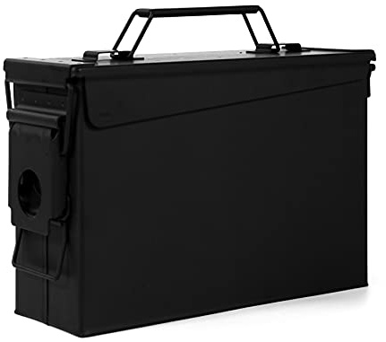 GUGULUZA Caja de Municiones de Metal Estanqueidad Caja de Almacenamiento Ammo Box, 27,5 x 9,5 x 17,5 cm, Negro - 30CAL