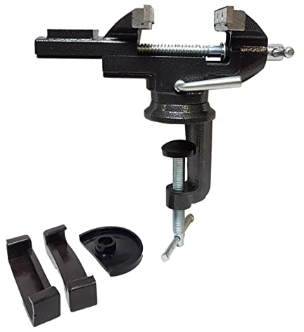 80 mm – Étau avec mâchoires de protection | Étau avec plateau rotatif à 360° | Étau de table [Couleur noir] pour montage sur établi | Enclume