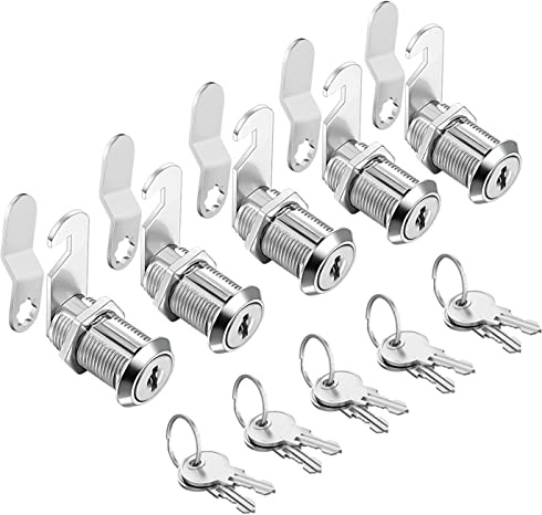 Sissinda Cam Locks Cabinet Locks Keyed Alike,1-1/8Inch Cylinder Fits on 0.9Inch Max Panel Thickness,Secure Drawer RV Camper Storage,Zinc Alloy(1-1/8Inch 5Pcs)